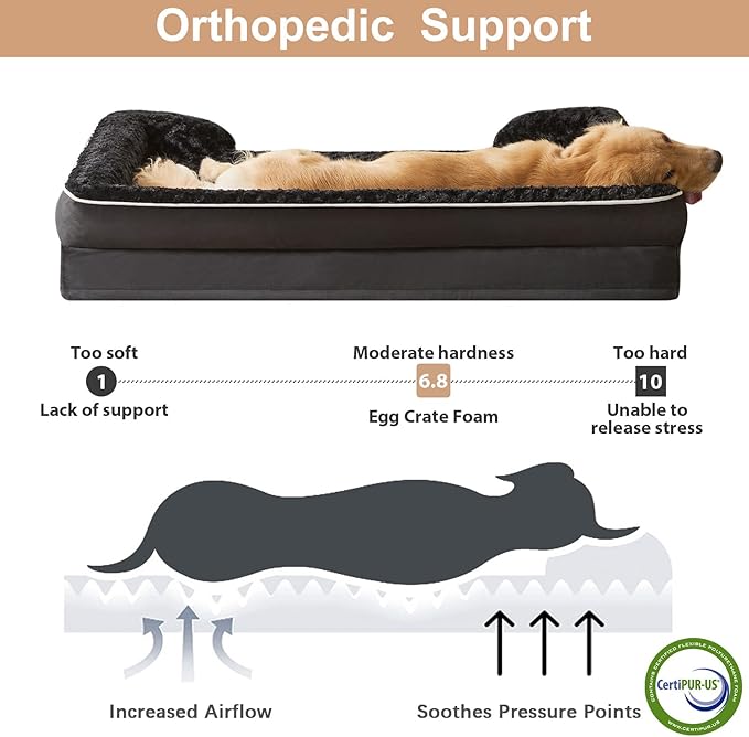 WNPETHOME Dog Bed for Extra Large Dogs, Washable Dog Bed with Waterproof Lining & Non-Skid Bottom, Orthopedic Egg Foam Couch for Pet Sleeping, Pet Bed