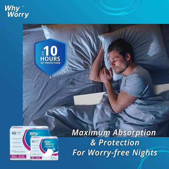 WhyWorry Extra Large Disposable Bed Pads 30" x 36", Super Absorbent Leakproof Incontinence Underpads for Surface Protection, Quilted Chucks Pee Pads for Adults and Babies, 160 Count (4 Packs of 40)