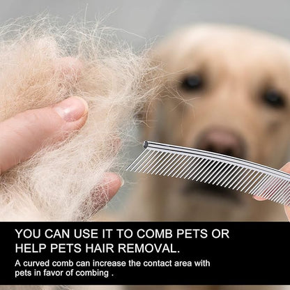 EVTSCAN Pet Grooming Comb Dogs Curved Comb Stainless Steel Pet Grooming Opening Knot Comb Hairs Removal Brush Poodle Grooming Deshedding Tool(1PCS)