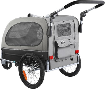 VEVOR Dog Bike Trailer, Supports up to 66/88/100 lbs, 2-in-1 Pet Stroller Cart Bicycle Carrier, Easy Folding Cart Frame with Quick Release Wheels, Universal Bicycle Coupler, Reflectors, Flag