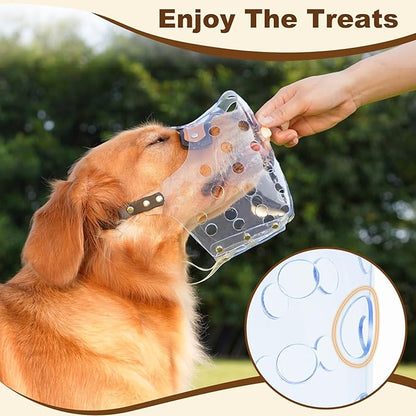 Mayerzon Dog Muzzle, Basket Muzzle for Large Medium Small Dogs, Humane Cage Mouth Guard to Prevent Biting Chewing Eating, Breathable Muzzle for Grooming Training Walking Vet Visits (M, Clear)