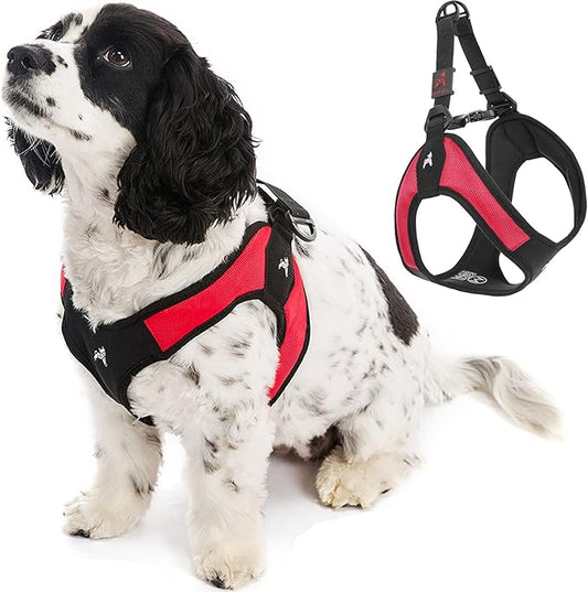 Gooby Escape Free Easy Fit Harness - Red, X-Small - No Pull Step-in Patented Small Dog Harness with Quick Release Buckle - Perfect On The Go No Pull Harness for Small Dogs or Medium Dog Harness