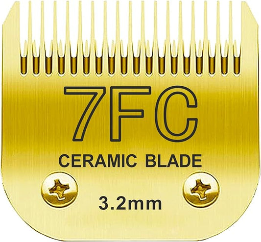Docal 7FC Pet Dog Grooming Detachable Blades, Compatible with Andis Size-7FC Cut Length 1/8"(3.2mm), Most A5, KM Series Clippers,Made of Ceramic Blade & Stainless Steel Blade Golden