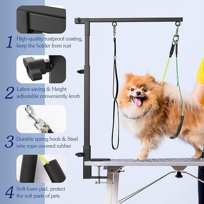 Pawaboo Pet Grooming Arm with Clamp, Dog-Grooming-Arm Dog Grooming Stand and Free Two No Sit Haunch Holder with Grooming Loop, Foldable Dog Grooming Arm for Small Medium Pet