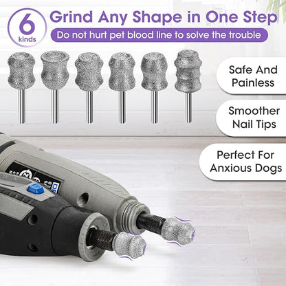 for Dremel Dog Nail Grinder - 1/8'' Diamond Pet Nail Grinder Attachment - Safe and Painless Nail Grinder Bits Won't Pull Hair or Get Hot for Large Medium Small Dogs Claw Grooming