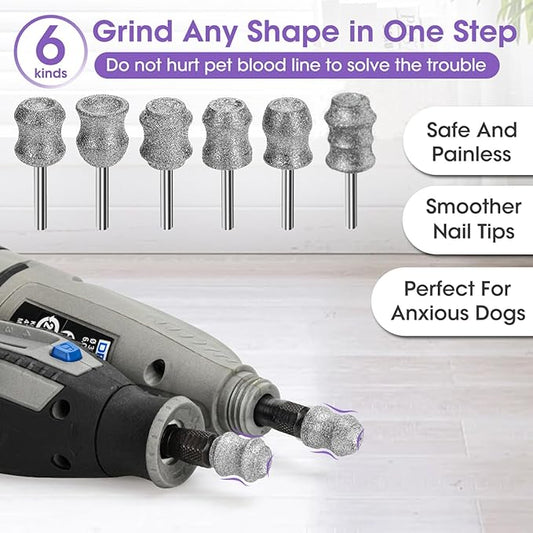 for Dremel Dog Nail Grinder - Diamond Bits Attachment for Dog Nail - 1/8'' Painless Nail Grinder Bits Won't Pull Hair or Get Hot for Large Medium Small Dogs and Cats Paws Grooming