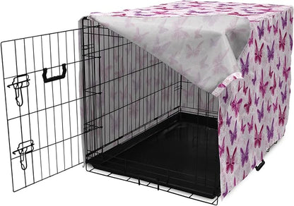 Ambesonne Purple Dog Crate Cover, Abstract Butterflies on Floral Background Feminine Romance Illustration, Easy to Use Pet Kennel Cover for Small Dogs Puppies Kittens, 18 Inch, Maroon Purple Pale Pink