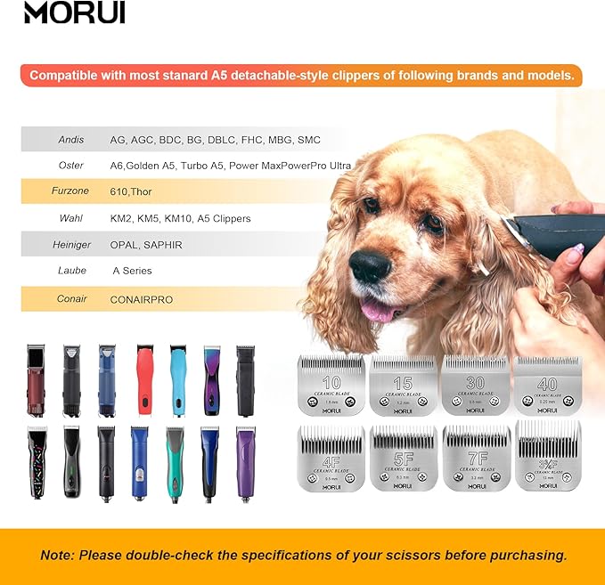 3-3/4F Cut Length 1/2"(13mm) Detachable Ceramic Pet Dog Clipper Blades Compatible with Most Andis,Oster A5 Wahl KM Series Clippers