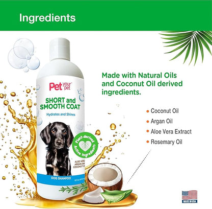 Natural Dog Shampoo for Short Coats – Hydrating Wash with Aloe, Argan & Coconut Oil – Deodorizing for Dachshunds, French Bulldogs & Boxers, Labrador Retriever – 16 oz