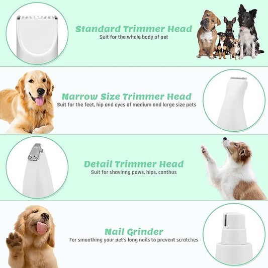 4 in 1 Dog Grooming Kit, Cordless Dog Clippers for Grooming, Low Noise Paw Trimmer Electric, Cat Hair Clippers Kit with Nail Grinder, Rechargeable Pet Hair Shaver for Small & Large Cat Pet