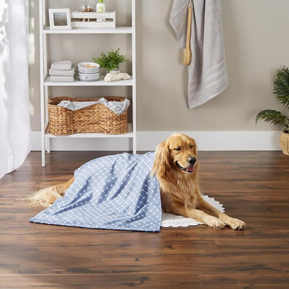 Bone Dry Pet Grooming Towel Collection Absorbent Microfiber X-Large, 41x23.5", Trellis Stonewash Blue
