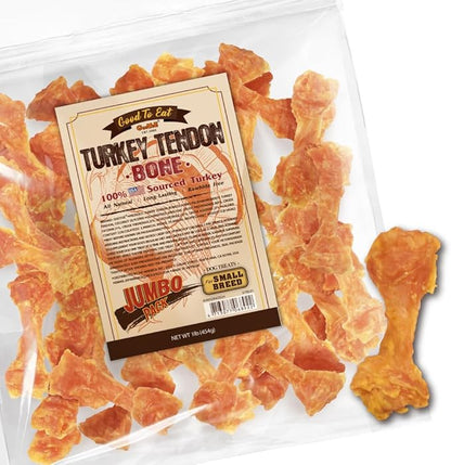 Gootoe Turkey Tendon Dog Treats, Bone (S) 1 lb, USA-Sourced Turkey Tendon, Natural Snack, Premium Puppy Chews, Hypoallergenic, Rawhide Free, Reseal Value Bag, Size for Small Dogs