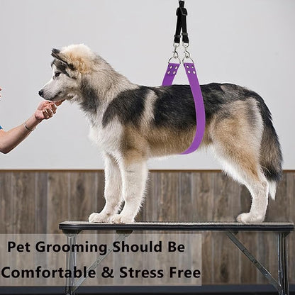 Pet Dog Grooming Belly Straps - Pet Dog Grooming Loops Purple Groomer Belly Support Band 2" Wide Waterproof Strong PVC Belly Loop Grooming Restraint for Pet Bathing Grooming (Purple-Short)