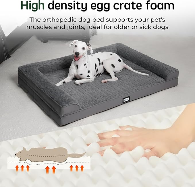 BALANCE Orthopedic Dog Bed, Egg Crate Foam Dog Couch for Pet Sleeping, Pet Sofa with Removable Washable Cover & Nonskid Bottom, Comfy Dog Bed for Small Dog, Grey