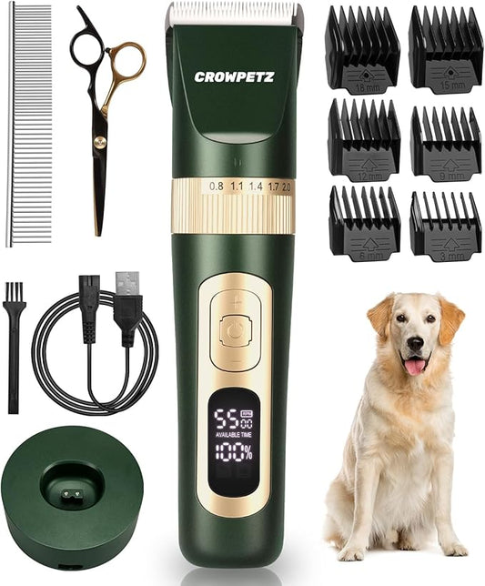 Dog Clippers for Grooming, Professional Pet Grooming Kit at Home, Low Noise Rechargeable Cordless Pet Hair Clippers for Dogs Cats, Dog Hair Trimmer with 6PCS Guide Combs Green