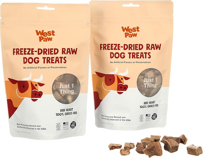 WEST PAW Freeze-Dried Raw All Natural Dog and Puppy Training Treats, Single Ingredient, Humanely Raised and Sustainably Sourced, Made in USA, Beef Heart, 2 Pack