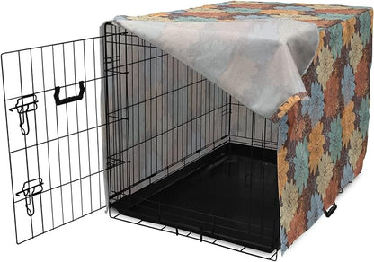 Lunarable Floral Dog Crate Cover, Blossoming Flowers Pattern Botanical Garden Art Illustration Colorful Vintage Design, Easy to Use Pet Kennel Cover for Small Dogs Puppies Kittens, 18 Inch, Brown