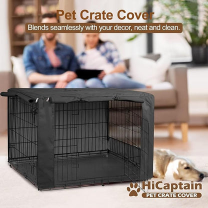 HiCaptain Dog Crate Cover for 48 Inches Wire Crates, Heavy-Duty Polyester Indoor Dog Kennel Cover Universal Fit for 1 2 Doors Standard Metal Dog Cage (Black)