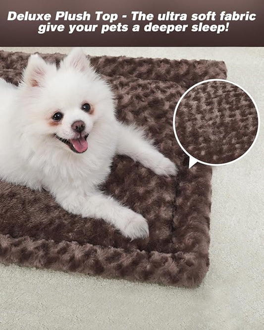 Washable Dog Bed Mat Reversible Dog Crate Pad Soft Fluffy Pet Kennel Beds Dog Sleeping Mattress for Large Jumbo Medium Small Dogs, 41 x 27 Inch, Brown