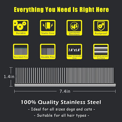 Kopal Stainless Steel Comb Set for Dogs and Cats, Pet Metal Brusher, Silver, Pack of 3