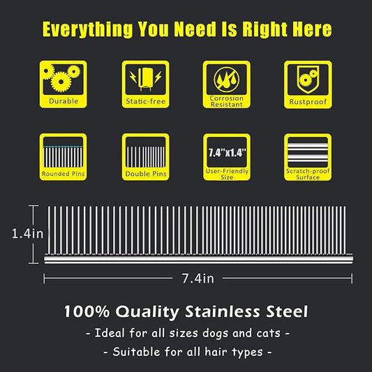 Kopal Stainless Steel Comb Set for Dogs and Cats, Pet Metal Brusher, Silver, Pack of 3