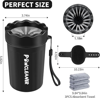 Dog Paw Cleaner for Dogs, (with 3Pcs Absorbent Towels & Adjustable Bath Brush) Dog Paw Washer, Pet Foot Cleaner (Black, Medium)