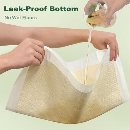 MIZOK Puppy Pads Small 22x22 Pee Pads for Dogs Bamboo Odor Eliminating & 6-Layer Absorbent Leak-Proof Dog Pee Pads Potty Training with Adhesive Tabs, Disposable (100 Counts)