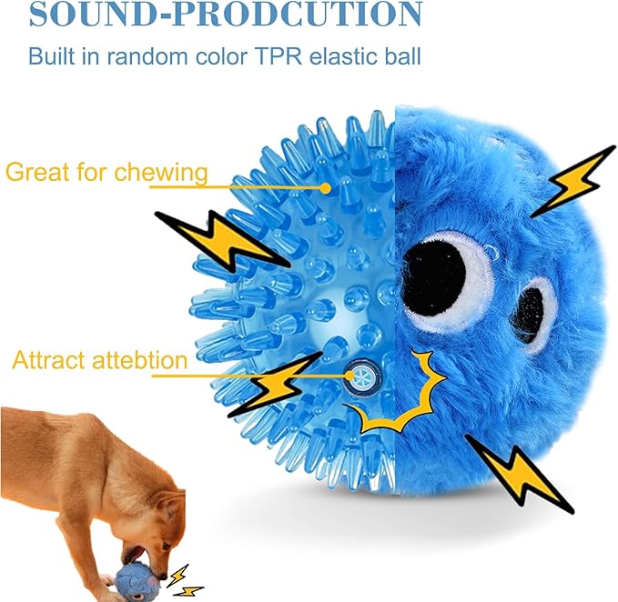 Dog Squeaky Toy, No Stuffing Plush Ball Dog Toy for Small Meduim Breed, Indestructible Puppy Chew Toys for Teething Chewing Interactive Fetch Play to Keep Them Busy, Blue, 3.1Inch