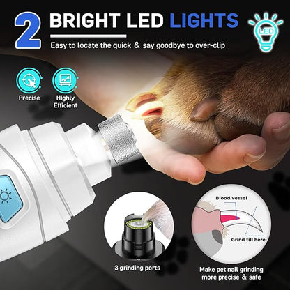 Dog Nail Grinder Super Quiet Dog Nail Trimmers 3 Grinding Wheels 3 Speed Rechargeable Pet Nail Grinder LED Display Dog Nail Clippers Kit for Large Medium Small Dogs Cats Dog Nail File Toenail Clippers