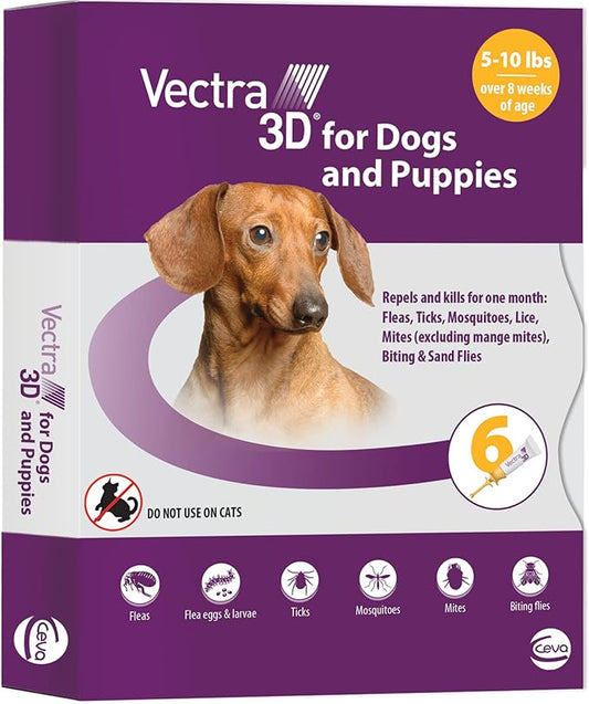 Vectra 3D for Dogs Flea, Tick & Mosquito Treatment & Prevention for Extra Small Dogs (5-10 lbs), 6 month supply