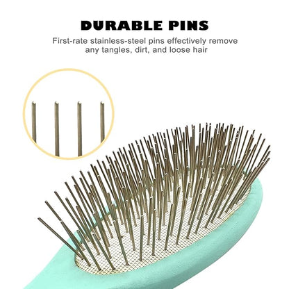 Der Meister Pin Brush, Pets Shedding, Dematting and Grooming tool for Dogs and Cats with All Hair Types, Remove Loose Hair, Fur, Undercoat, Mats, Tangled Hair, Knots (Green)