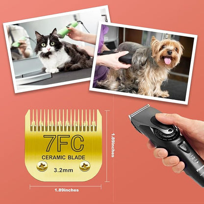 Docal 7FC Pet Dog Grooming Detachable Blades, Compatible with Andis Size-7FC Cut Length 1/8"(3.2mm), Most A5, KM Series Clippers,Made of Ceramic Blade & Stainless Steel Blade Golden