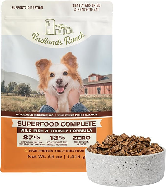 Superfood Complete, Air-Dried Adult Dog Food - High Protein, Zero Fillers, Superfood Nutrition by Katherine Heigl (64 oz., Wild Fish and Turkey Formula)