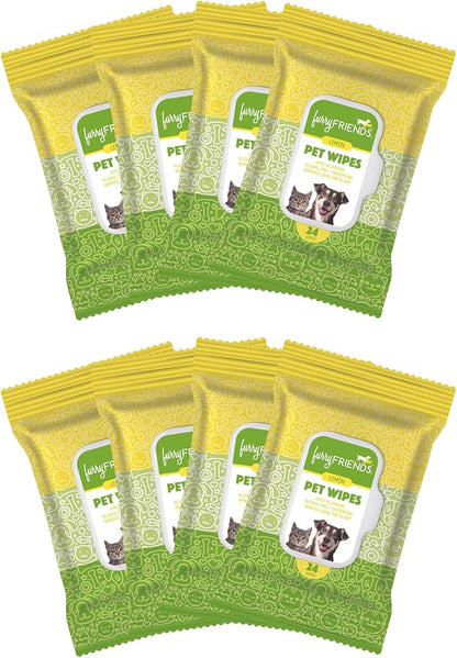 FurryFriends Pet Wipes | Lemon Scented | Hypo-allergenic | Alcohol Free| Deodorizing | Removes Loose Hair & Dirt | Incredibly Clean | 8 Pack