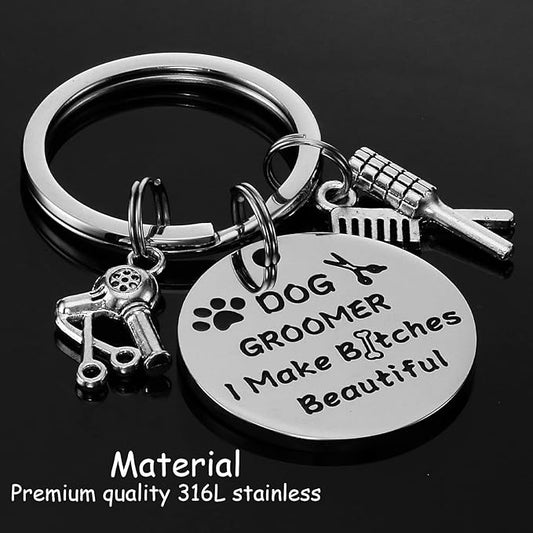 Kivosliviz Dog Groomer Gifts Keychain for Dog Groomers Women Men Key Chains Dog Stylist Presents Dog Grooming Items Pet Hair Groomer Keyring Jewelry Dog Groomer keychain