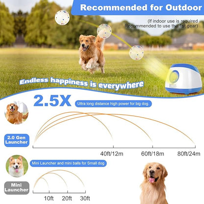 Automatic Ball Launcher for Dogs, 40-80Ft Distance Dog Ball Thrower Launcher, Rechargeable Automatic Dog Balls Launchers with 4 Balls (2.5"), Remote Control Thrower for Medium/Large Dogs (Blue)