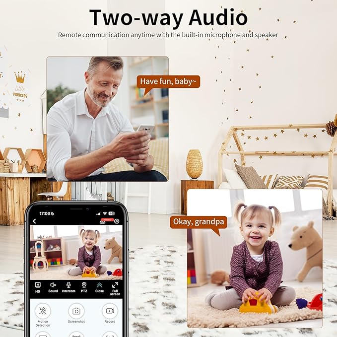 VSTARCAM Indoor Camera, 2K HD Dog/Pet Camera with Phone APP, Night Vision, 2-Way Audio, Hybrid Zoom, 2.4G WiFi Dual Monitor, 7/24 Recording, Cloud/SD Card Storage