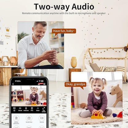 VSTARCAM Indoor Camera, 2K HD Dog/Pet Camera with Phone APP, Night Vision, 2-Way Audio, Hybrid Zoom, 2.4G WiFi Dual Monitor, 7/24 Recording, Cloud/SD Card Storage