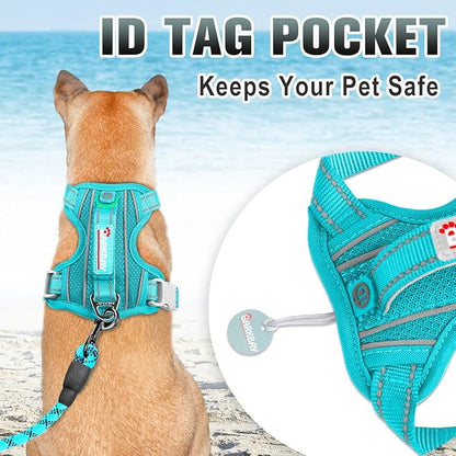 BARKBAY No Pull Dog Harness Large Reflective Dog Harness with Front Clip and Easy Control Handle for Walking Training Running with ID tag Pocket(Ocean Blue,XL)