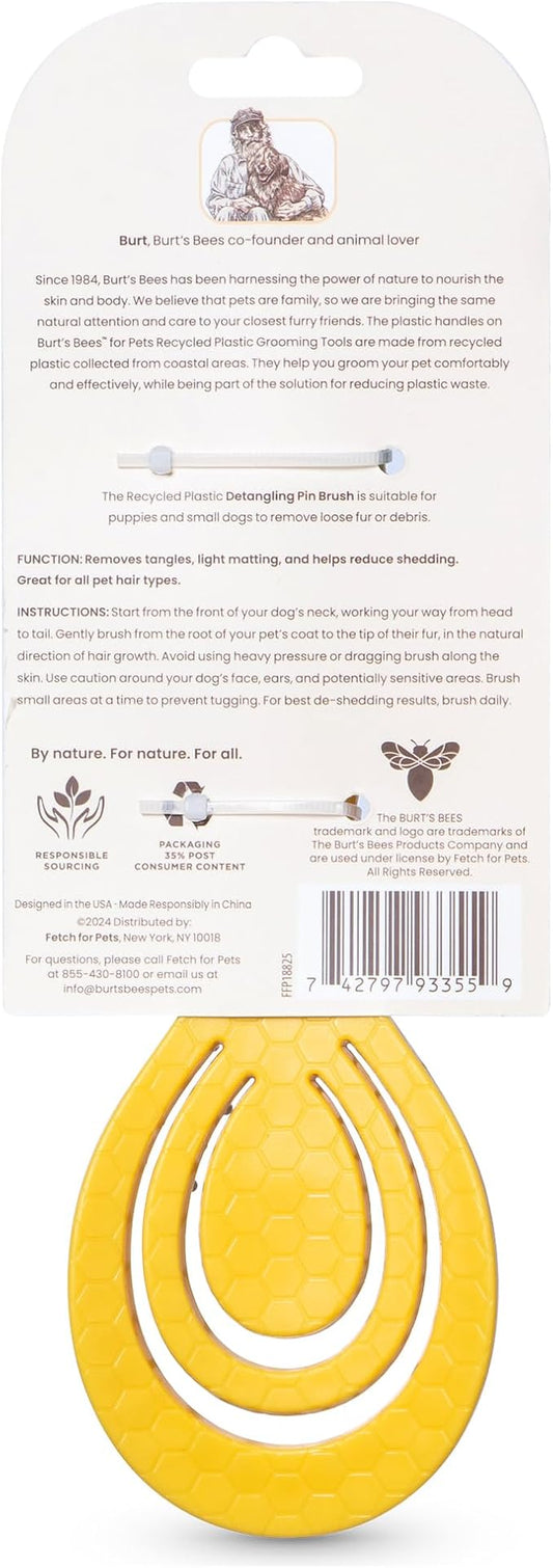 Burt's Bees for Pets Detangling Pin Brush for Puppies and Small Dogs | Handle Made from Recycled Plastics Collected from Coastal Communities | Dog Brush Removes Tangles and Loosens Light Matting