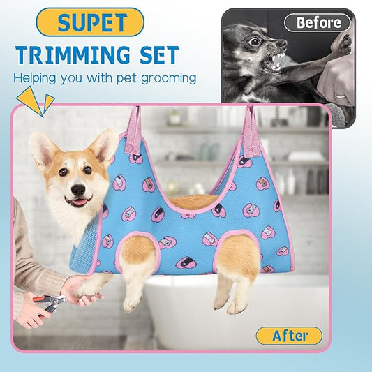 Supet Medium Dog Grooming Hammock Harness for Cats Dogs, Relaxation Pet Grooming Hammock Restraint Dog & Small Animal Leashes Sling(M（ Legs Spacing：9"-12.5" / Max W：50LBS ）
