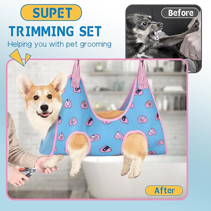 Supet Dog Grooming Hammock Harness for Cats Dogs, Relaxation Pet Grooming Hammock Restraint Dog & Small Animal Leashes Sling for Grooming Dog Grooming Helper for Nail Trimming Clipping Grooming S