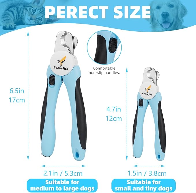 Large Dog Nail clippers with Sharp Stainless Steel Blade for Smooth Cutting, Ergonomic TPE Handle Special Baffle to Avoid Flying Nail Fragments, Hidden Nail File (Large/Medium)