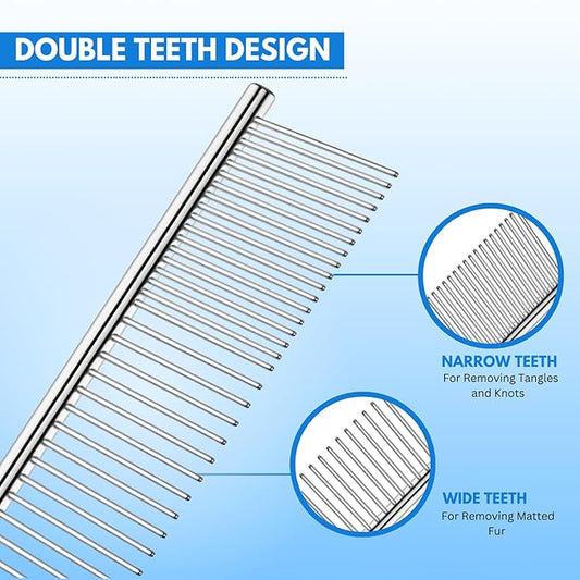 Chrome Pet Grooming Comb Premium Stainless Steel Dematting Tool with Rounded Teeth for Dogs & Cats Best for Removing Knots,Tangles,Perfect for Long & Short Haired Pets (Chrome)