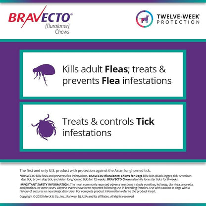 BRAVECTO Chew for Dogs, Flea & Tick, 1 Chew, 12 Week Supply, 88-123 lbs., Pink Box