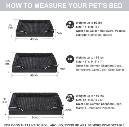 WNPETHOME Dog Bed for Extra Large Dogs, Washable Dog Bed with Waterproof Lining & Non-Skid Bottom, Orthopedic Egg Foam Couch for Pet Sleeping, Pet Bed