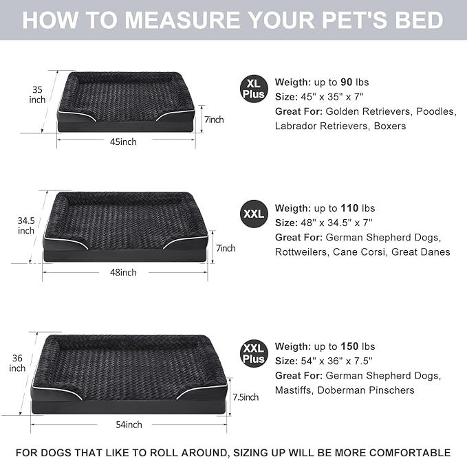 WNPETHOME Dog Bed for Extra Large Dogs, Washable Dog Bed with Waterproof Lining & Non-Skid Bottom, Orthopedic Egg Foam Couch for Pet Sleeping, Pet Bed