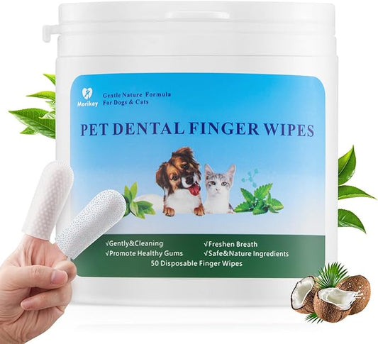 Dog Teeth Cleaning Wipes Nature Pet Dental Finger Wipes for Dogs Cats Remove Bad Breath,Reduce Plaque and Tartar Buildup Disposable Gentle Pet Dental Care-50Ct