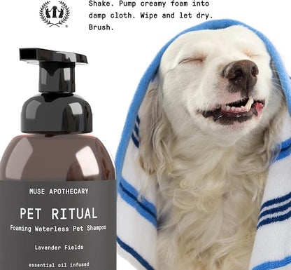 Muse Apothecary Pet Ritual Foaming Waterless Shampoo for Dogs, Waterless Dog Shampoo Foam, No Rinse Dog Shampoo, Waterless Dog Shampoo for Large Dogs - Essential Oils Infused, 11.5oz Lavender Fields