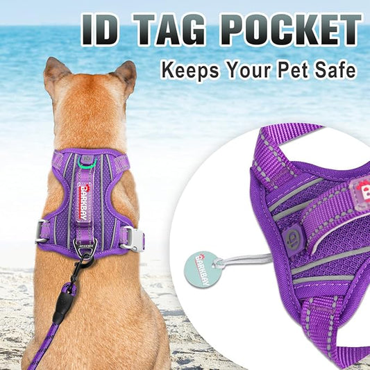 BARKBAY No Pull Dog Harness Large Reflective Dog Harness with Front Clip and Easy Control Handle for Walking Training Running with ID tag Pocket(Purple,XS)